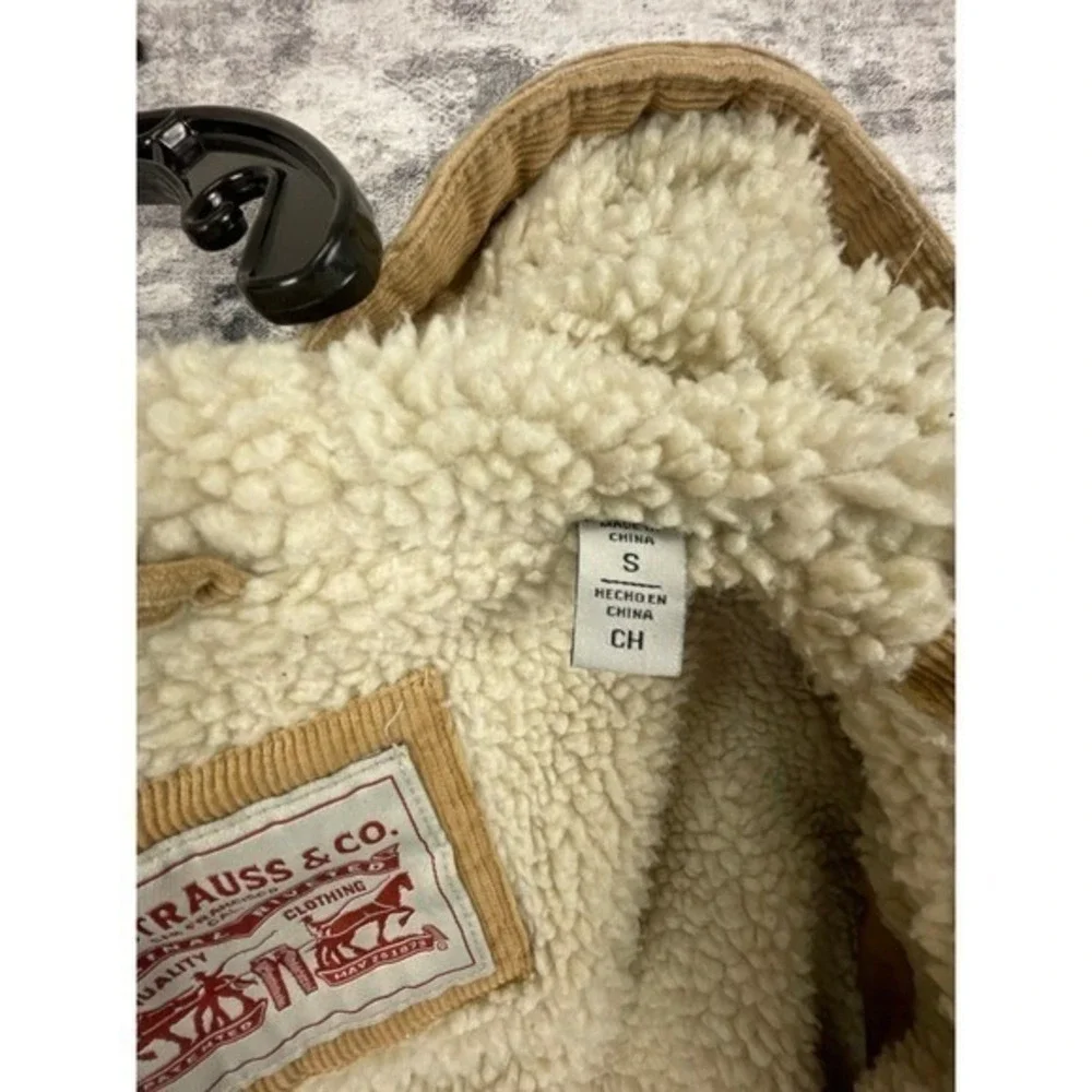 Levi Strauss Corduroy Sherpa Lined Hooded Trucker Jacket Tan Size‎ S